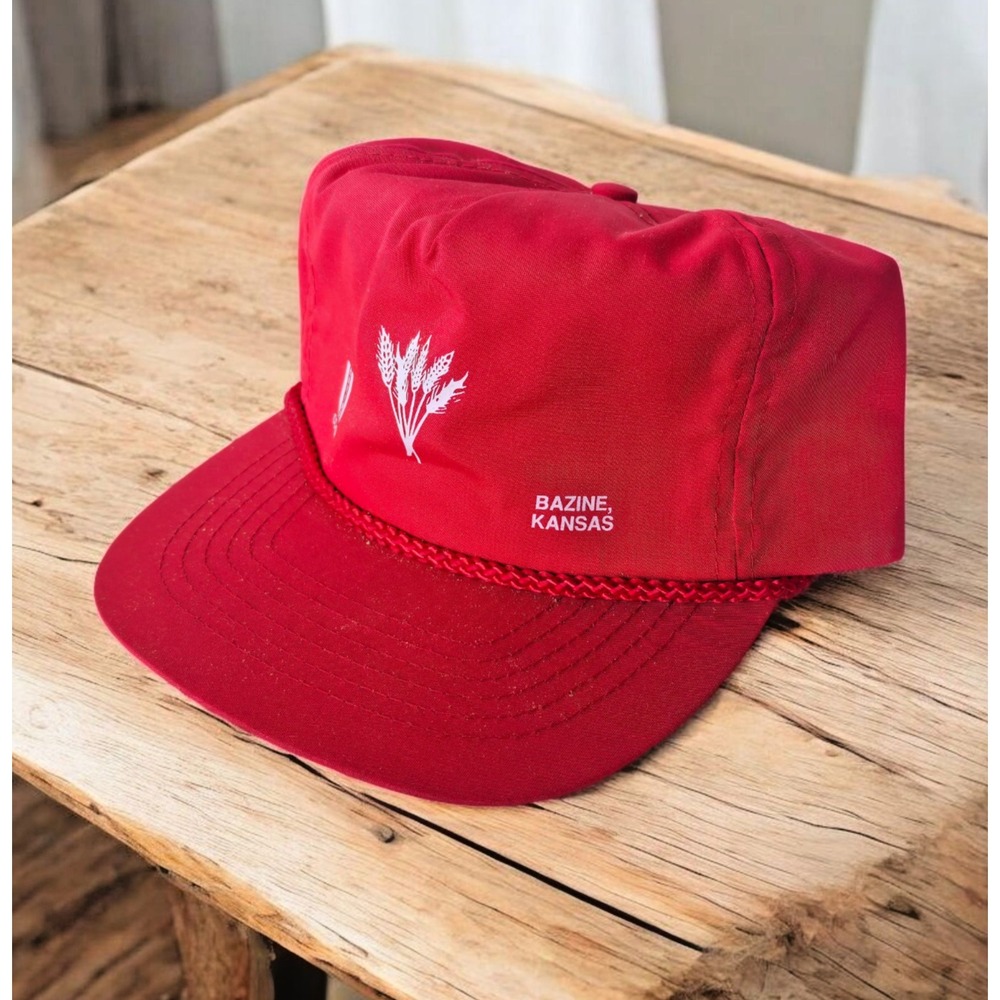 Vintage CO-OP BAZINE KANSAS, Hat Cap Snapback Red Rope Back Adjustable